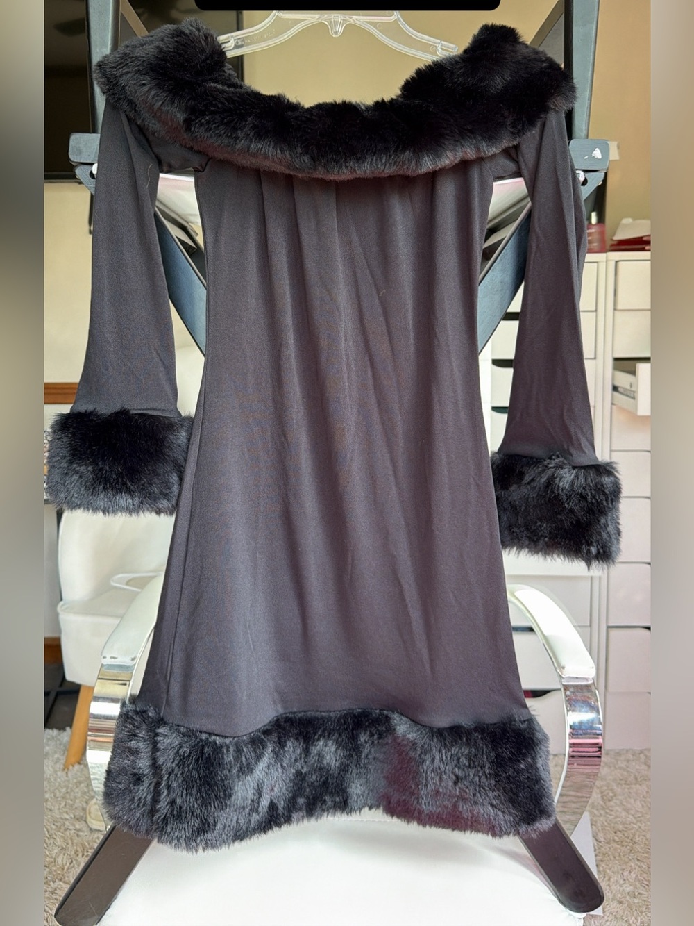 Micas faux fur off the shoulder dress